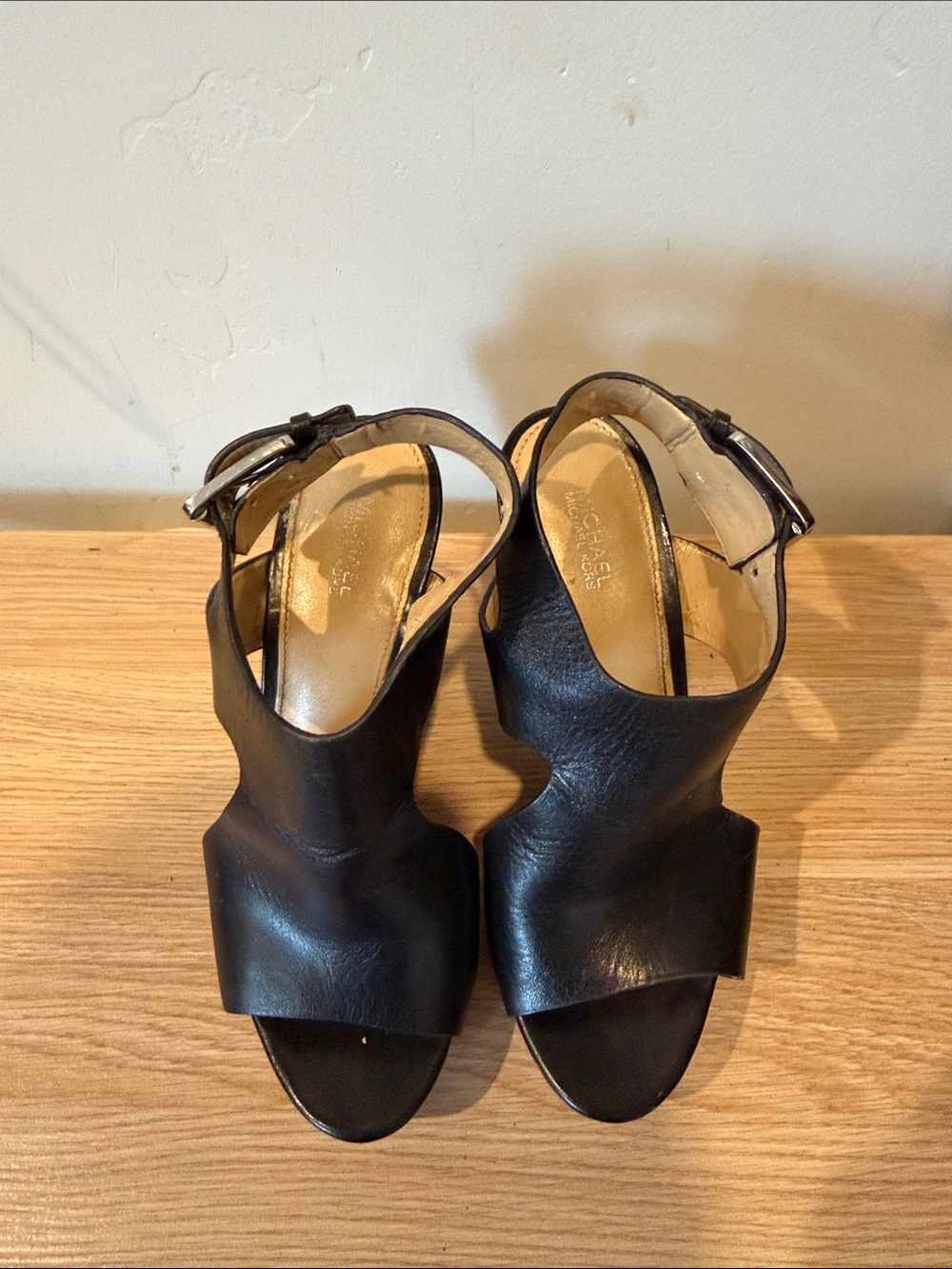 Michael Kors Black Leather Open-Peek Ankle Strap Heels